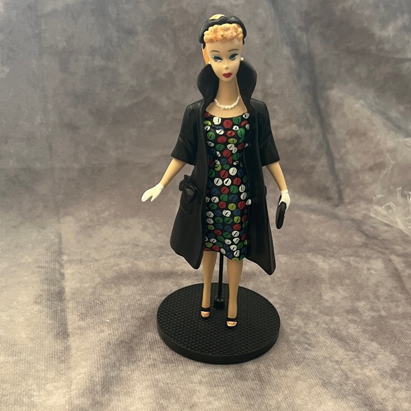 Enesco Other - Vintage Enesco Barbie Figurine Doll with Black Coat and Colorful Dress